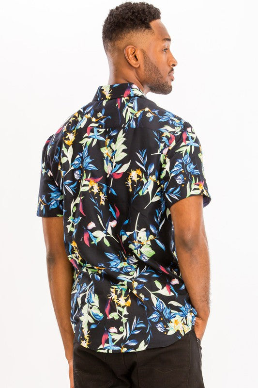 Mens Print Hawaiian Button Down Shirt