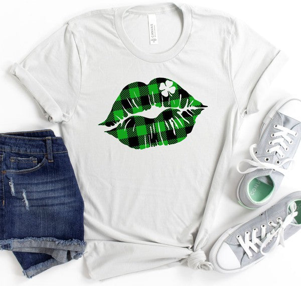 Plaid Shamrock Lips Crew Neck Tee