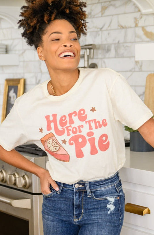 Here For The Pie Graphic T-Shirt In Cream w/ Plus Size