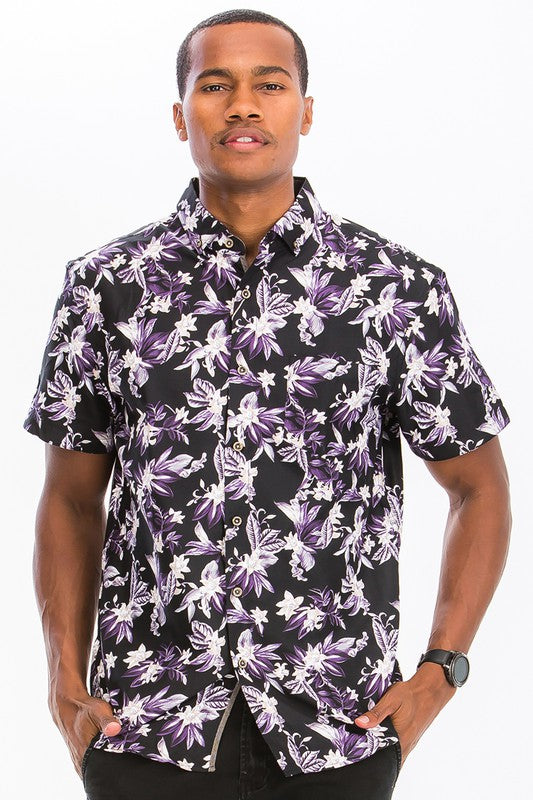 Mens Print Hawaiian Button Down Shirt WS7015