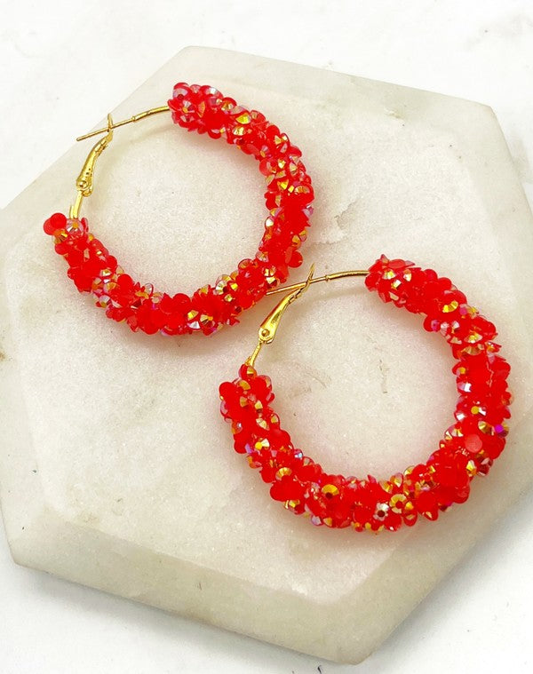 Red Gold Chiefs KC Game Day Glitter Hoop Earrings