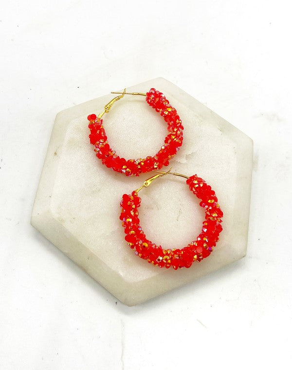 Red Gold Chiefs KC Game Day Glitter Hoop Earrings