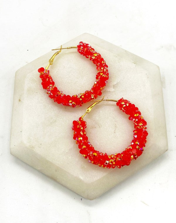 Red Gold Chiefs KC Game Day Glitter Hoop Earrings