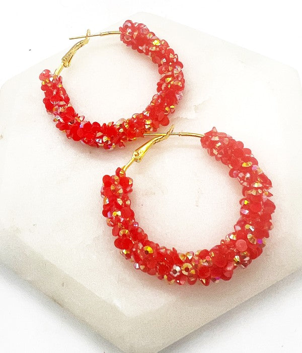 Red Gold Chiefs KC Game Day Glitter Hoop Earrings