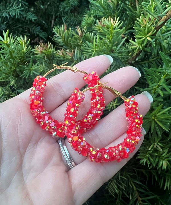 Red Gold Chiefs KC Game Day Glitter Hoop Earrings