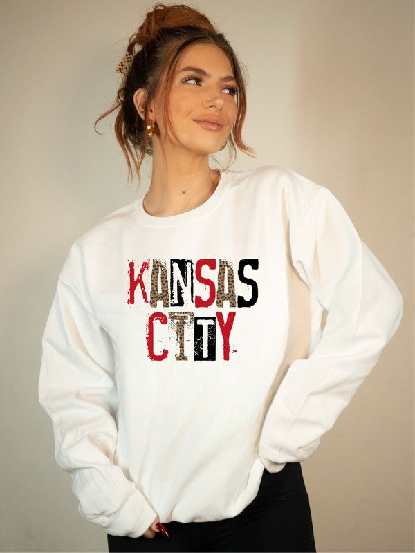 Kansas City Leopard Graphic Crew Neck Sweatshirt