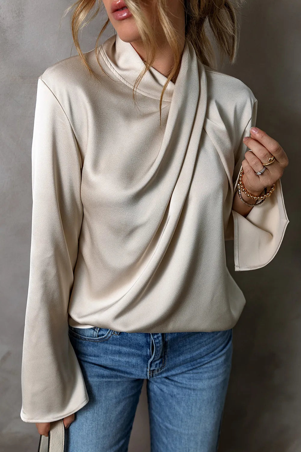 Cutout Ruched Long Sleeve Blouse