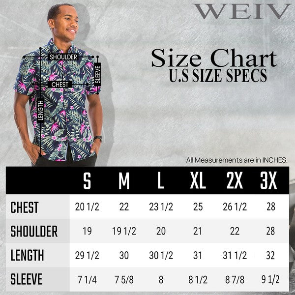 Mens Print Hawaiian Button Down Shirt WS7015
