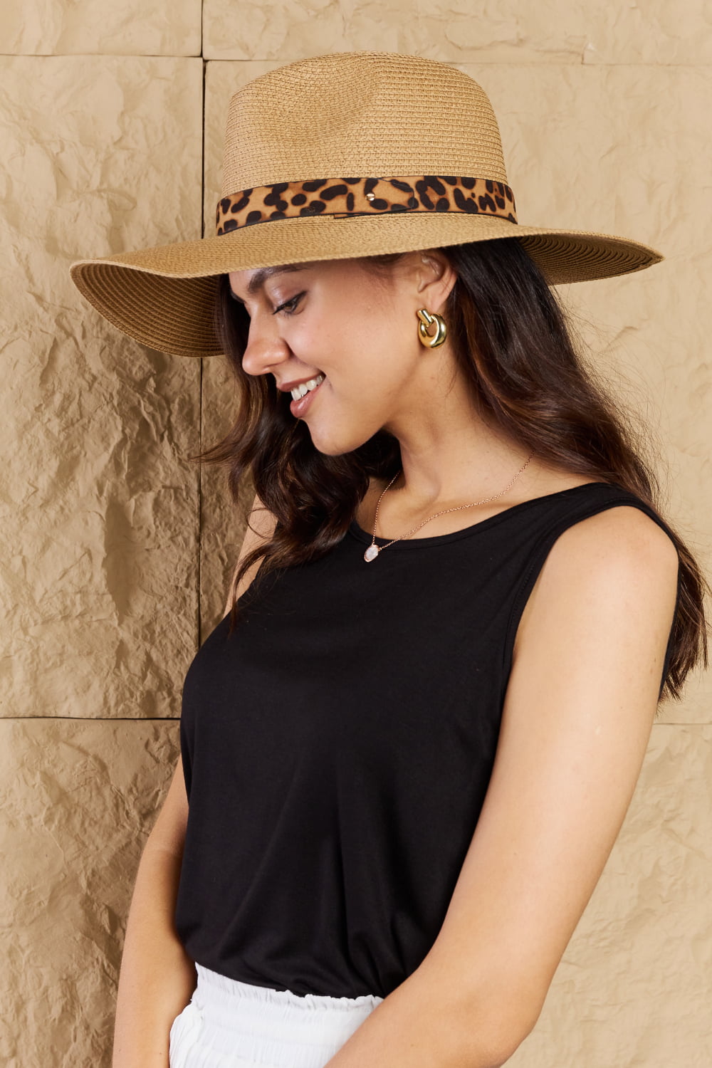 Leopard Ribbon Straw Hat