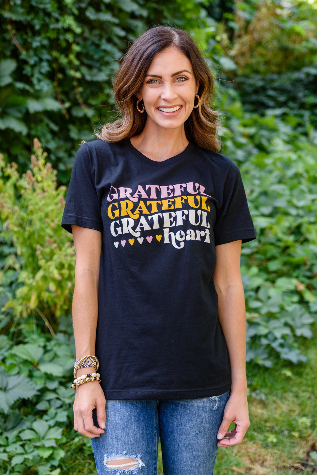 Grateful Heart Graphic T-Shirt In Black w/ Plus Size