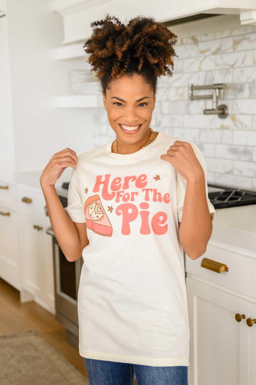 Here For The Pie Graphic T-Shirt In Cream w/ Plus Size