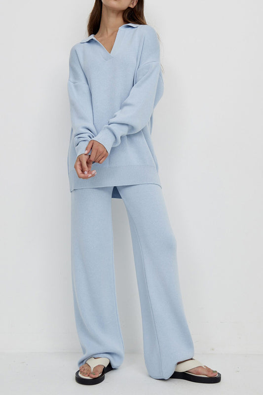 Dropped Shoulder Sweater and Long Pants Set