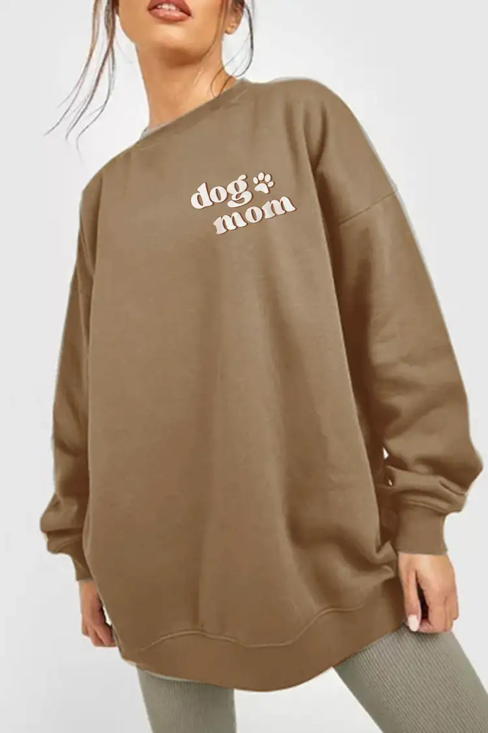 Full Size Round Neck Dropped Shoulder DOG MOM Graphic Sweatshirt w/ Plus Size